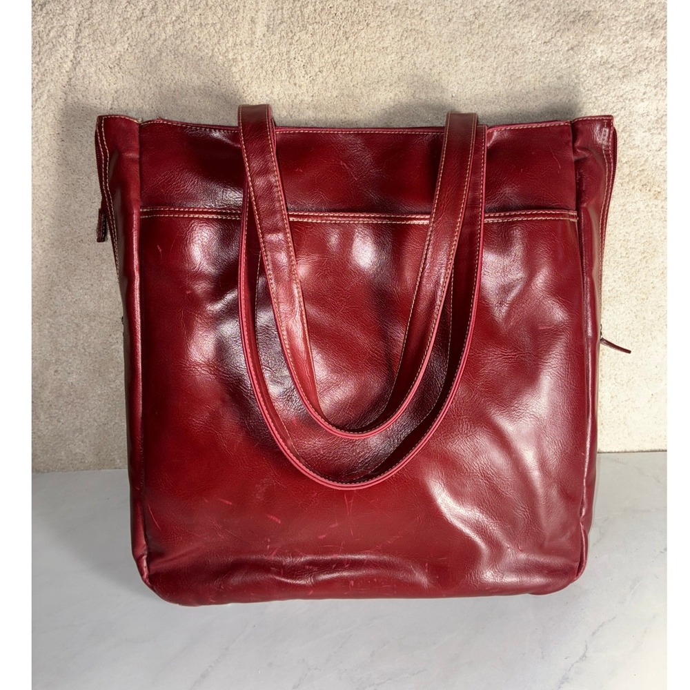 Buxton Red Leather Tote Bag - Large- Zip Pockets Contrast Stitch #Classic #Tote